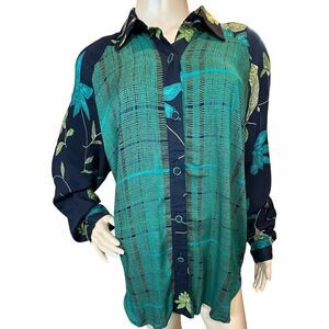 VTG Ali Miles SZ 14 Rayon USA Art-to-wear Button Down Tunic Blouse Geometric